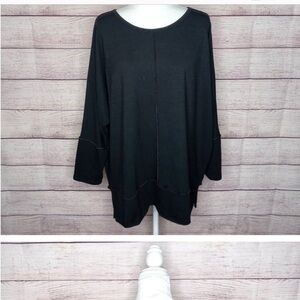 Spanx Perfect Length Sweatshirt Dolman 3/4 Sleeve Pullover Black XL